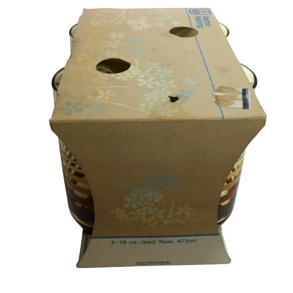 ANCHOR HOCKING VTG Striped Cooler Glasses Set 4 w/ Box 16oz NOS USA Barware MCM - Picture 7 of 12